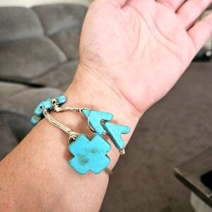2 handmade turquoise and wire bracelets